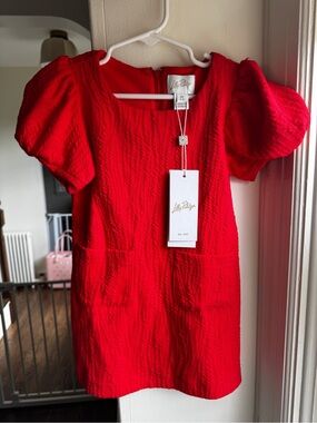 NWT Lilly Pulitzer Red Puff-Sleeve Toddler Dress Taslim Shift Wavy Jacquard